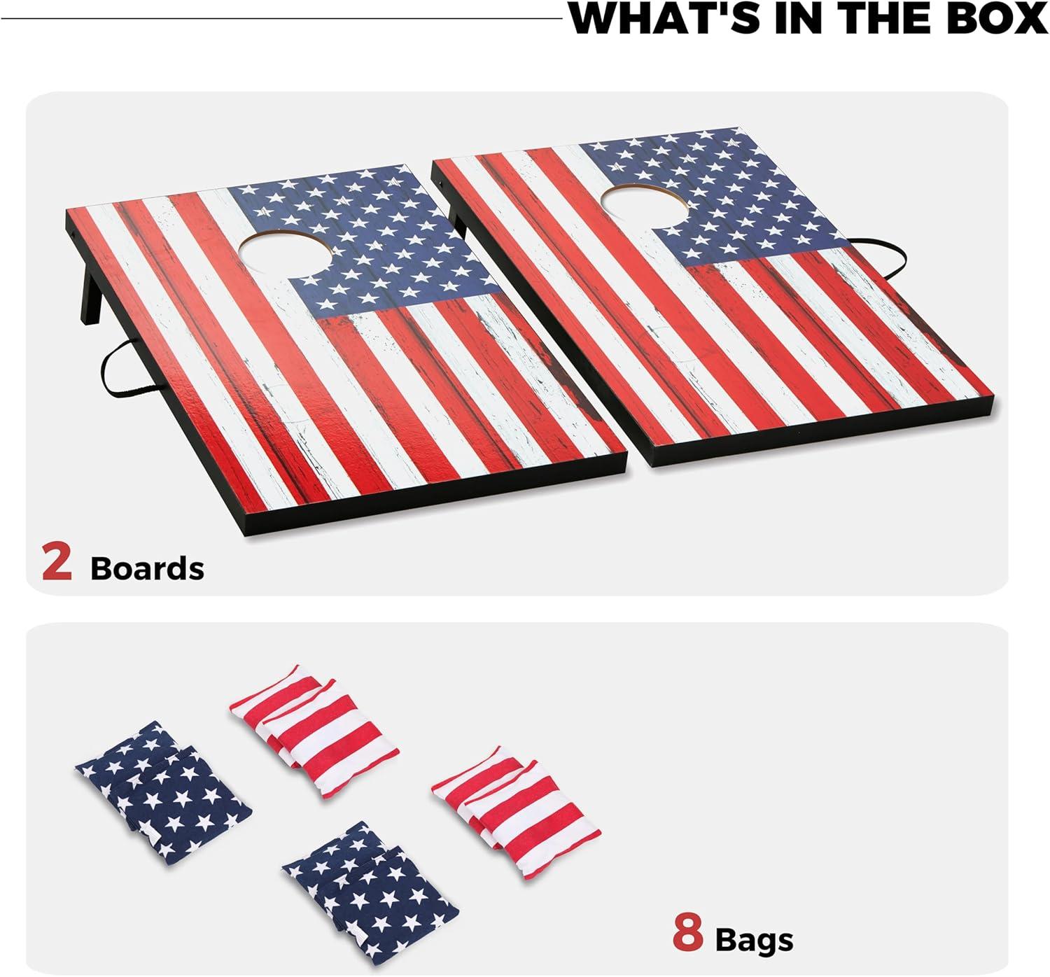 imageCornhole Board Set Cornhole Games for Adults Portable Choose Regulation or Tailgate Size3 x 2 American Flag
