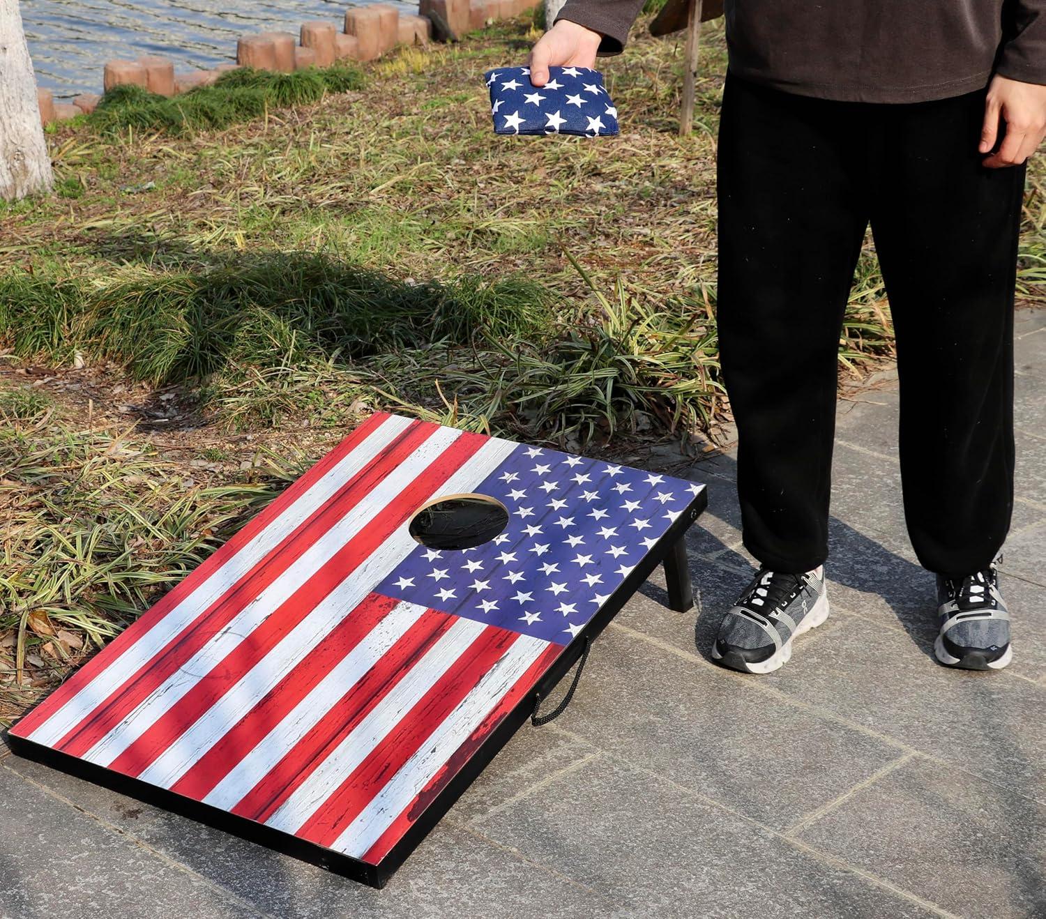imageCornhole Board Set Cornhole Games for Adults Portable Choose Regulation or Tailgate Size3 x 2 American Flag