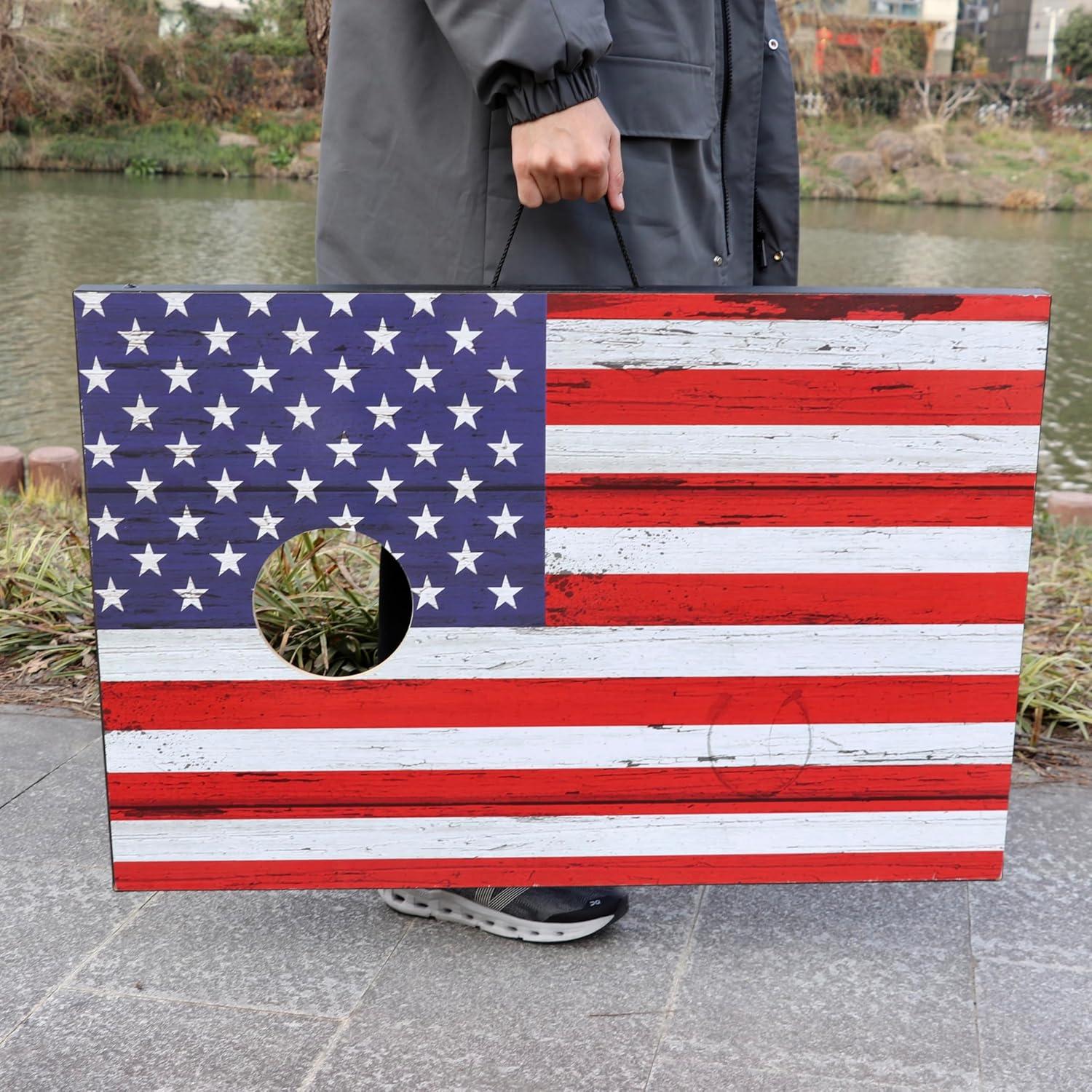 imageCornhole Board Set Cornhole Games for Adults Portable Choose Regulation or Tailgate Size3 x 2 American Flag