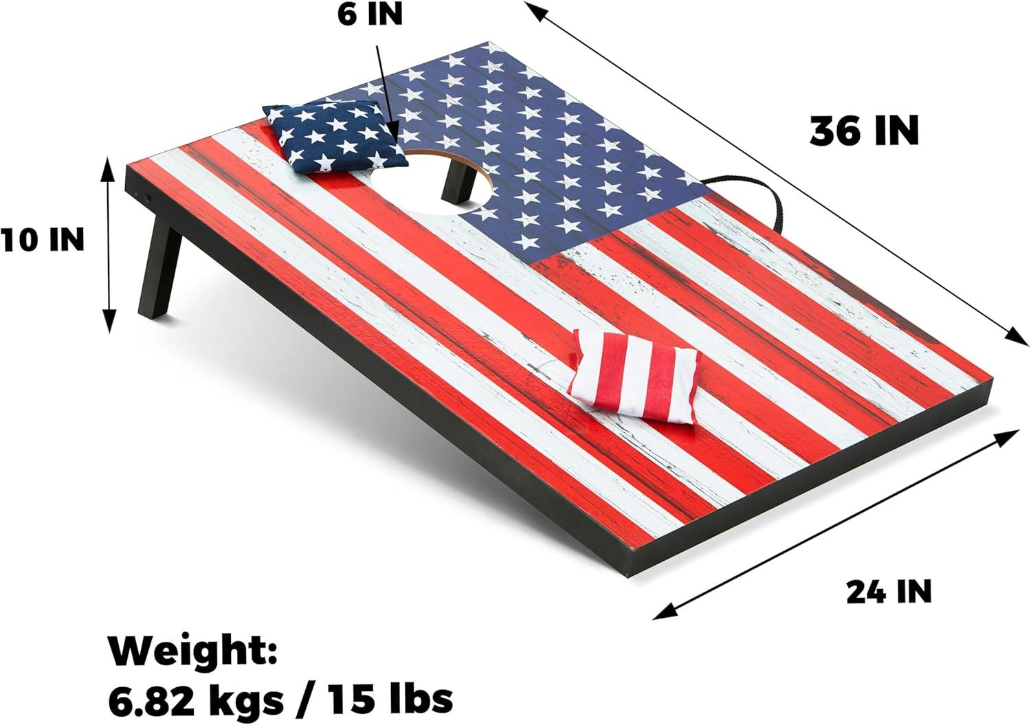 imageCornhole Board Set Cornhole Games for Adults Portable Choose Regulation or Tailgate Size3 x 2 American Flag