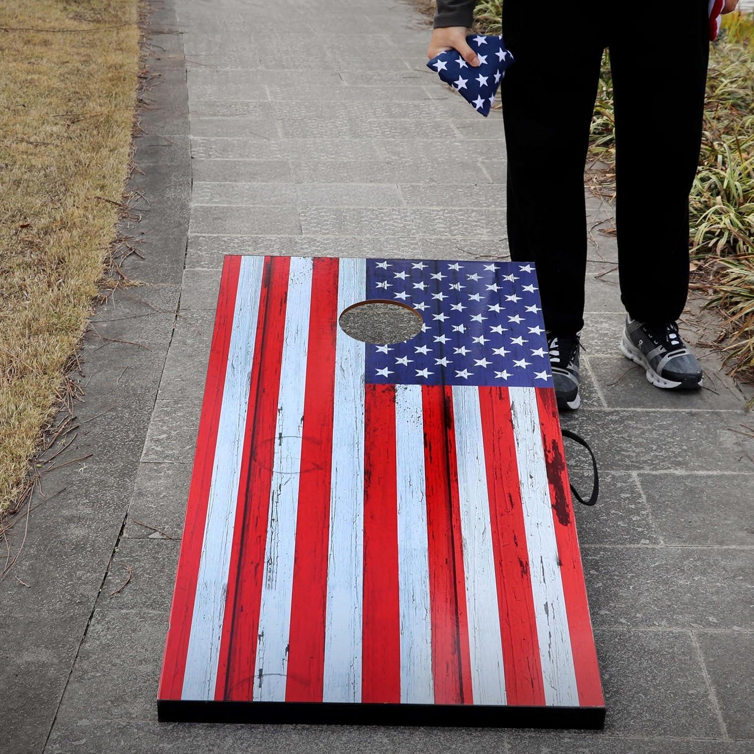 imageCornhole Board Set Cornhole Games for Adults Portable Choose Regulation or Tailgate Size4 x 2 American Flag