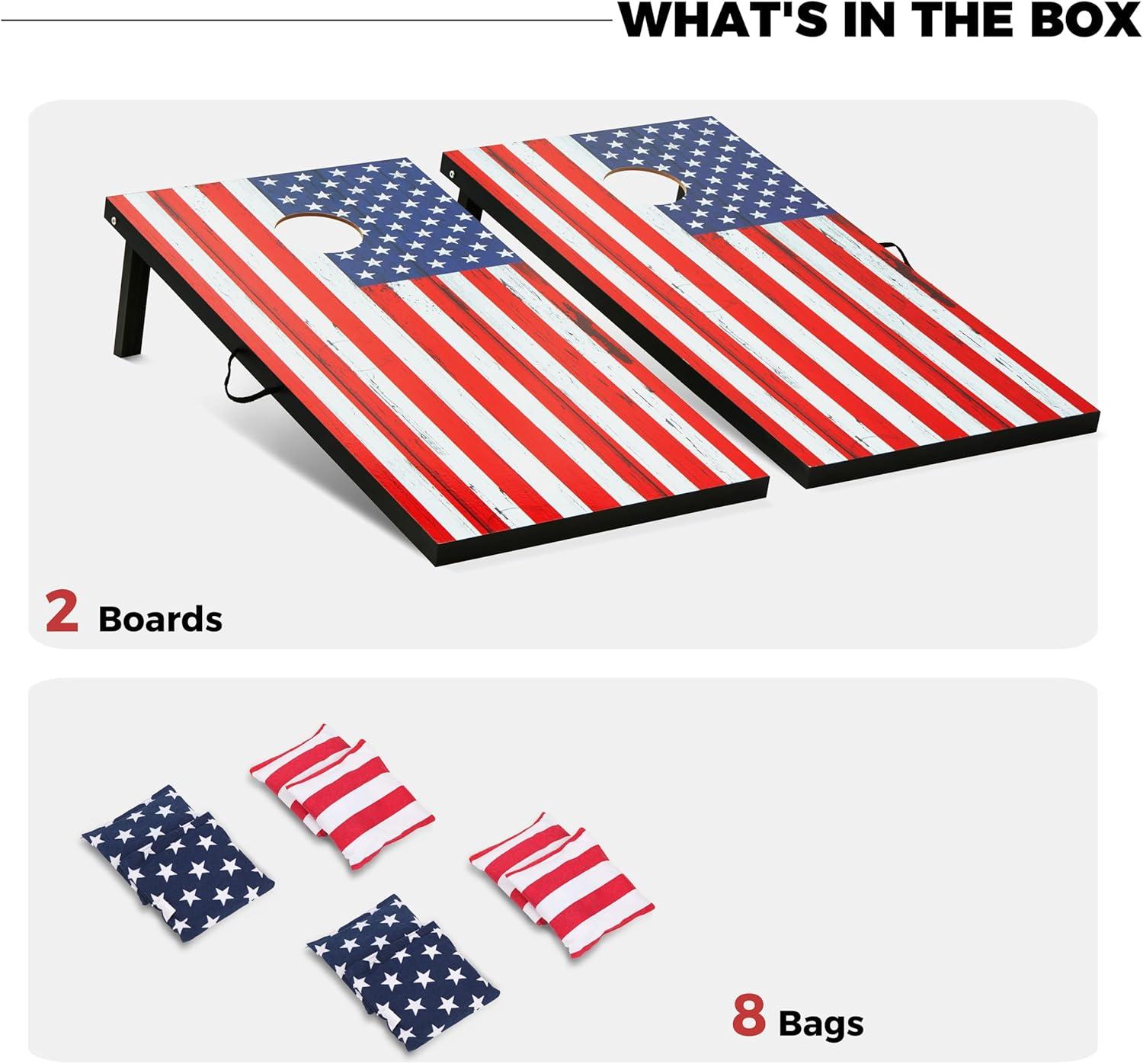 imageCornhole Board Set Cornhole Games for Adults Portable Choose Regulation or Tailgate Size4 x 2 American Flag
