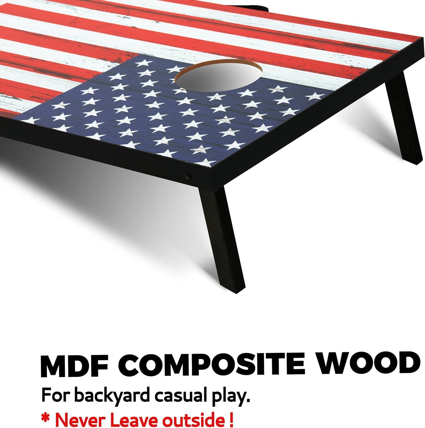 imageCornhole Board Set Cornhole Games for Adults Portable Choose Regulation or Tailgate Size4 x 2 American Flag