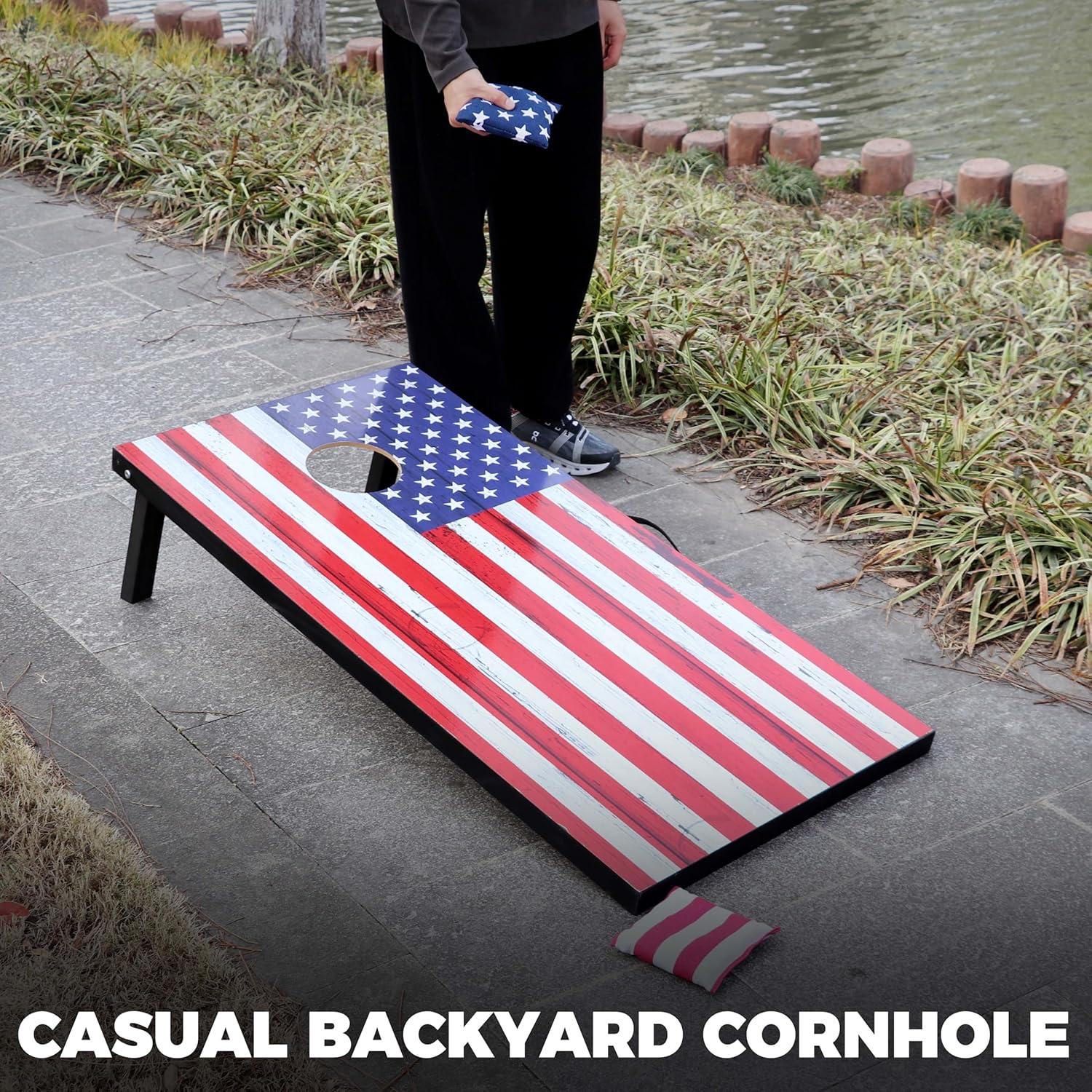 imageCornhole Board Set Cornhole Games for Adults Portable Choose Regulation or Tailgate Size4 x 2 American Flag