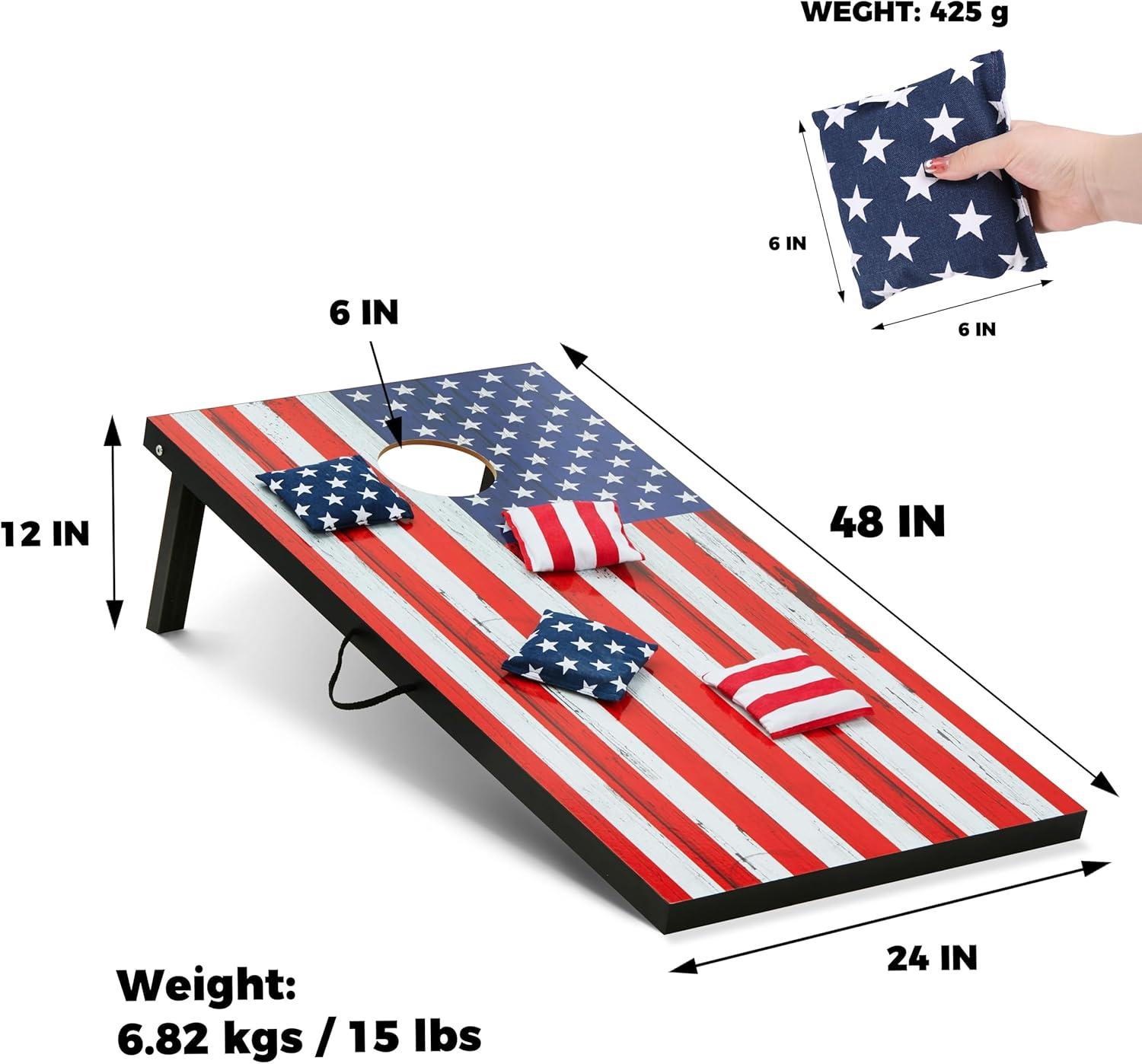 imageCornhole Board Set Cornhole Games for Adults Portable Choose Regulation or Tailgate Size4 x 2 American Flag