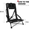 imageSPORT BEATS Low Beach Chairs Set of 2 Folding Beach Chairs High Back Support with Head Pillows Shoulder StrapsBlack