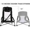 imageSPORT BEATS Low Beach Chairs Set of 2 Folding Beach Chairs High Back Support with Head Pillows Shoulder StrapsBlack
