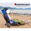 imageSPORT BEATS Low Beach Chairs Set of 2 Folding Beach Chairs High Back Support with Head Pillows Shoulder StrapsBlue