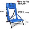 imageSPORT BEATS Low Beach Chairs Set of 2 Folding Beach Chairs High Back Support with Head Pillows Shoulder StrapsBlue