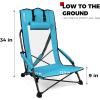imageSPORT BEATS Low Beach Chairs Set of 2 Folding Beach Chairs High Back Support with Head Pillows Shoulder StrapsCyan