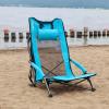 imageSPORT BEATS Low Beach Chairs Set of 2 Folding Beach Chairs High Back Support with Head Pillows Shoulder StrapsCyan