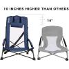 imageSPORT BEATS Low Beach Chairs Set of 2 Folding Beach Chairs High Back Support with Head Pillows Shoulder StrapsNavy