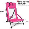 imageSPORT BEATS Low Beach Chairs Set of 2 Folding Beach Chairs High Back Support with Head Pillows Shoulder StrapsPink