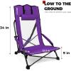imageSPORT BEATS Low Beach Chairs Set of 2 Folding Beach Chairs High Back Support with Head Pillows Shoulder StrapsPurple