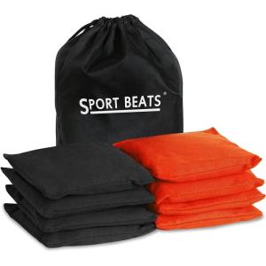 imageCornhole Bags Set of 8 Regulation Weight ampamp Size Includes Carry CaseBlack  Orange