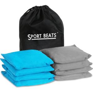 imageCornhole Bags Set of 8 Regulation Weight ampamp Size Includes Carry CaseLight Blue  Gray