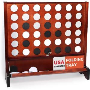 imageGiant Wooden 4 in a Row Connect Games with Folding Tray  Yard Outdoor Beach Games with Carrying Case  Two Styles to Play  Patented ProductWalnut