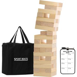 imageOutdoor Games Large Tower Game 54 Blocks Stacking Game Includes Carry Bag and ScoreboardNatural