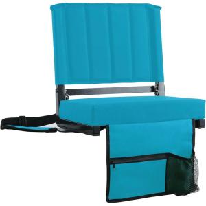 imageSPORT BEATS Stadium Seats with Back Support Bleacher Chairs with Back and Cushion Thick Padded Bleacher Seats Includes Shoulder StrapCyan