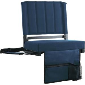imageSPORT BEATS Stadium Seats with Back Support Bleacher Chairs with Back and Cushion Thick Padded Bleacher Seats Includes Shoulder StrapNavy Blue